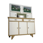 Buffet Mado années 50 blanc et chêne brossé