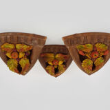 Corner wall lamp in terracotta with fruit decoration, signed D.Chadeau