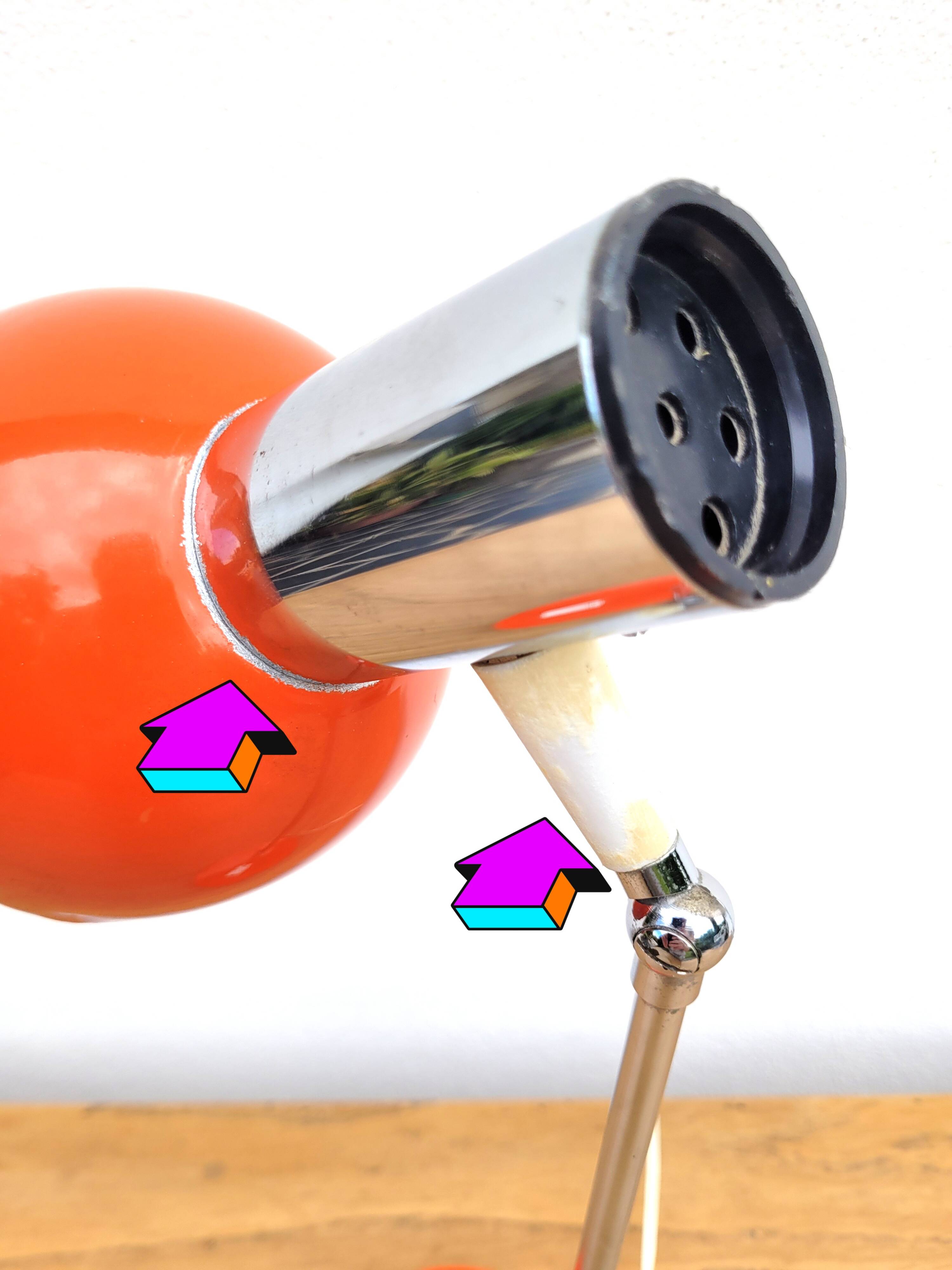 Lampe articulée orange et chrome 1970
