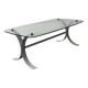 Design coffee table in brushed metal with a glass top, 1970s.