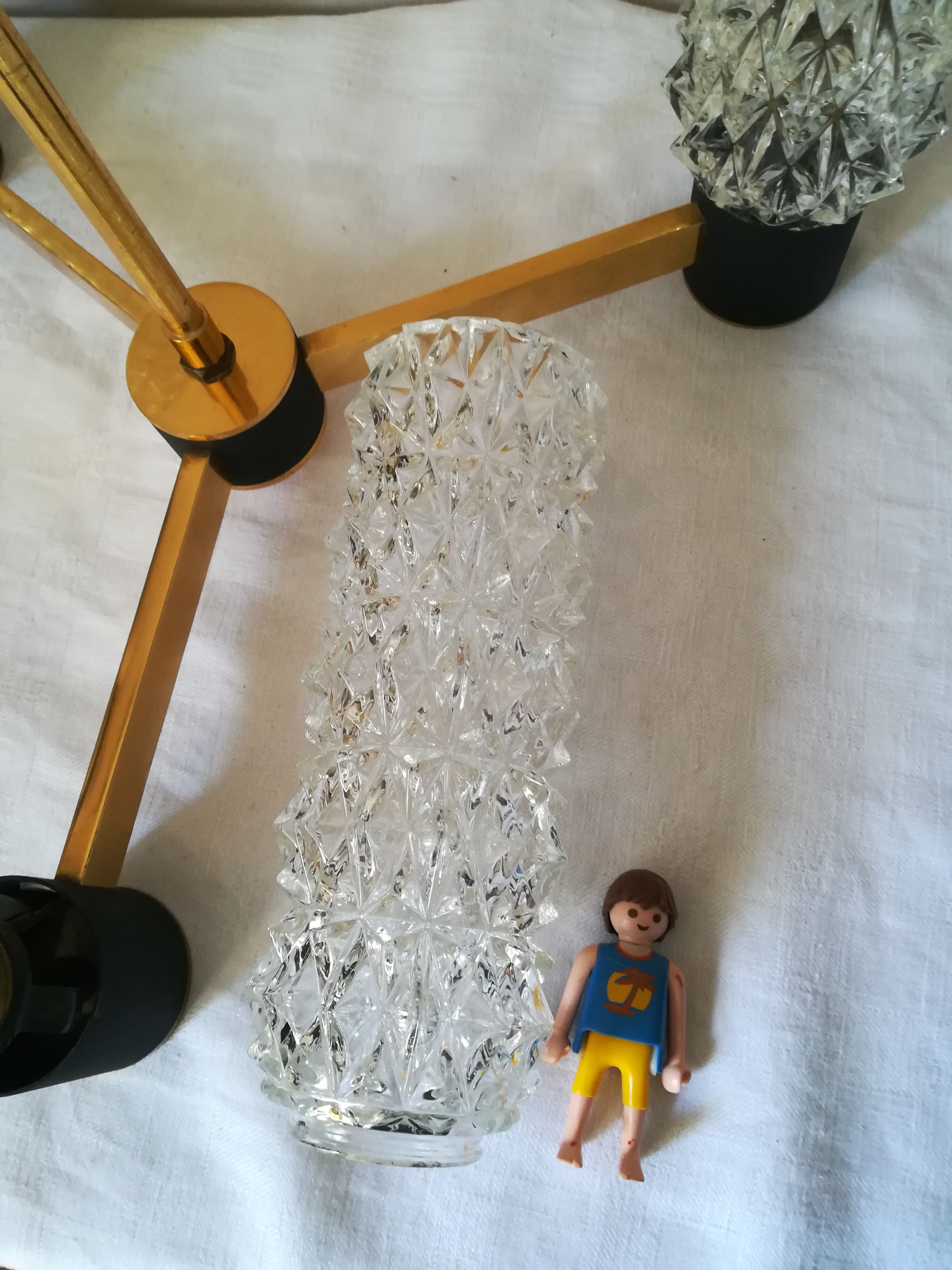 50s brass and glass chandelier