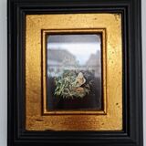 Old frame black and gold bird drawing