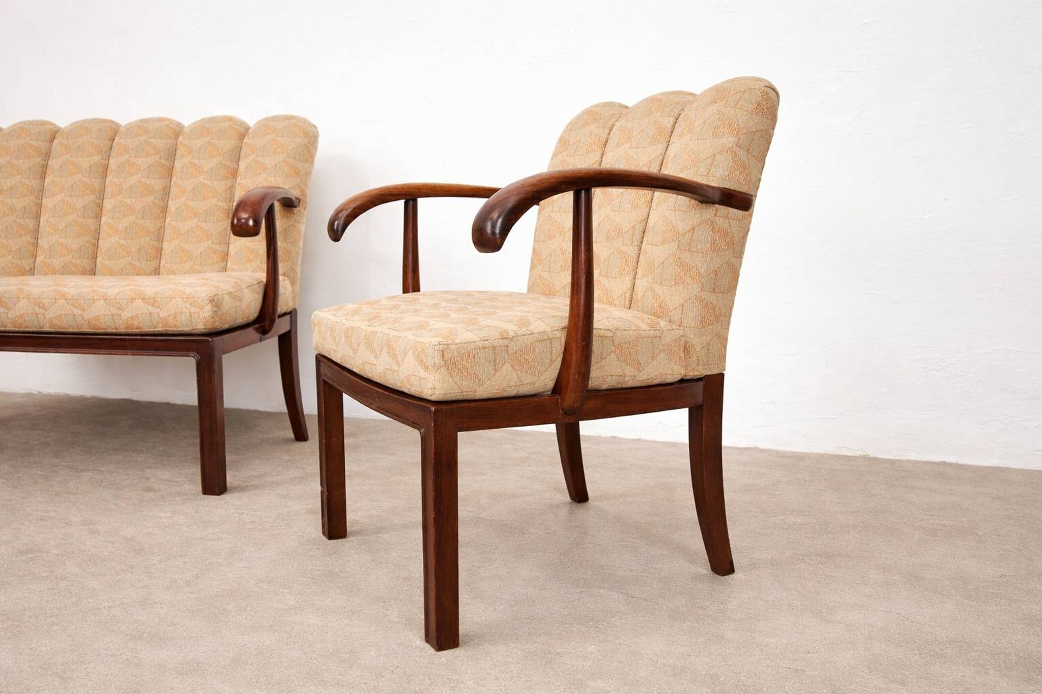 Dining room bench and armchair set, Vienna-Budapest, circa 1930.