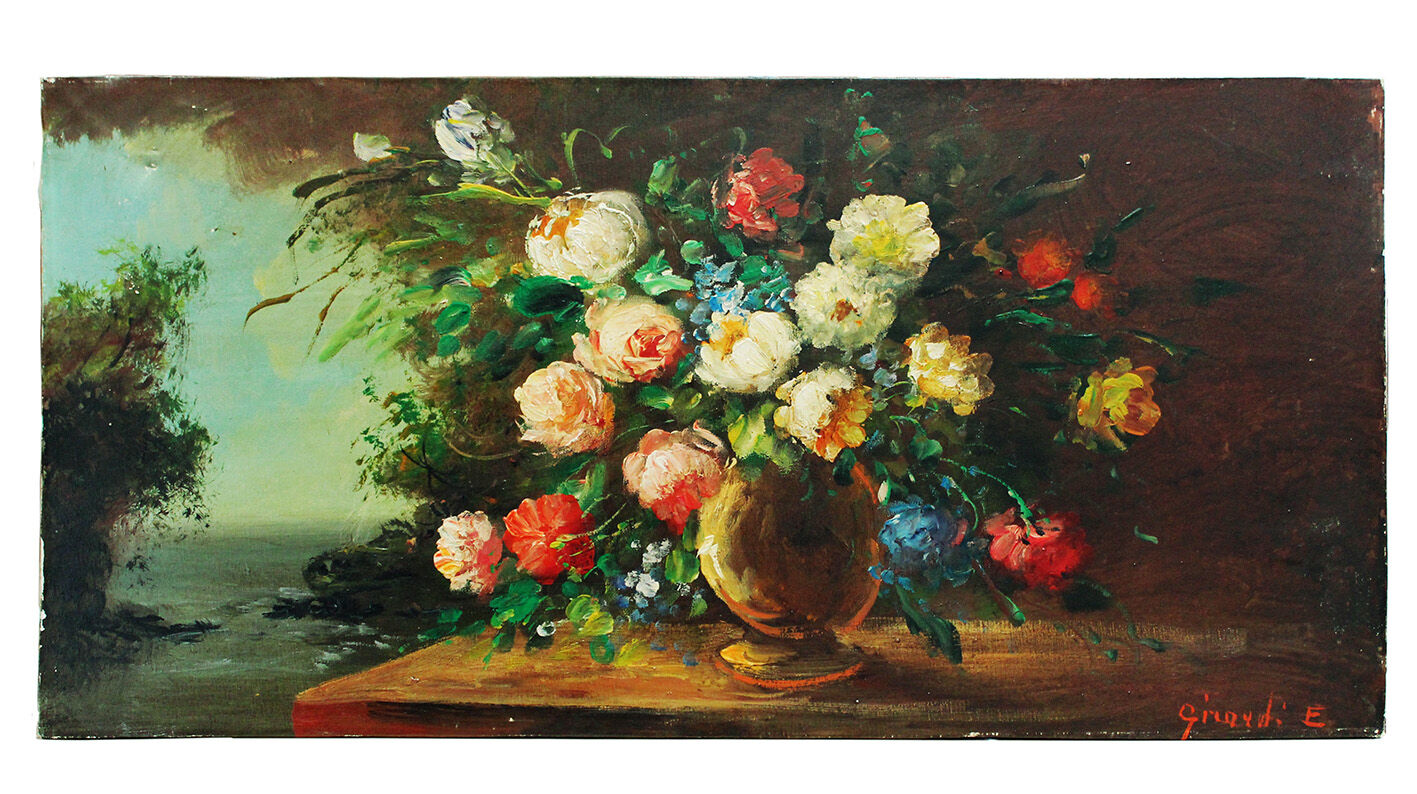 Painting bouquet old oil on canvas