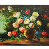 Painting bouquet old oil on canvas