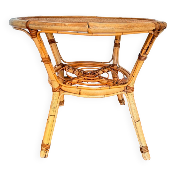 Table basse / bout de canapé en rotin, vers 1950