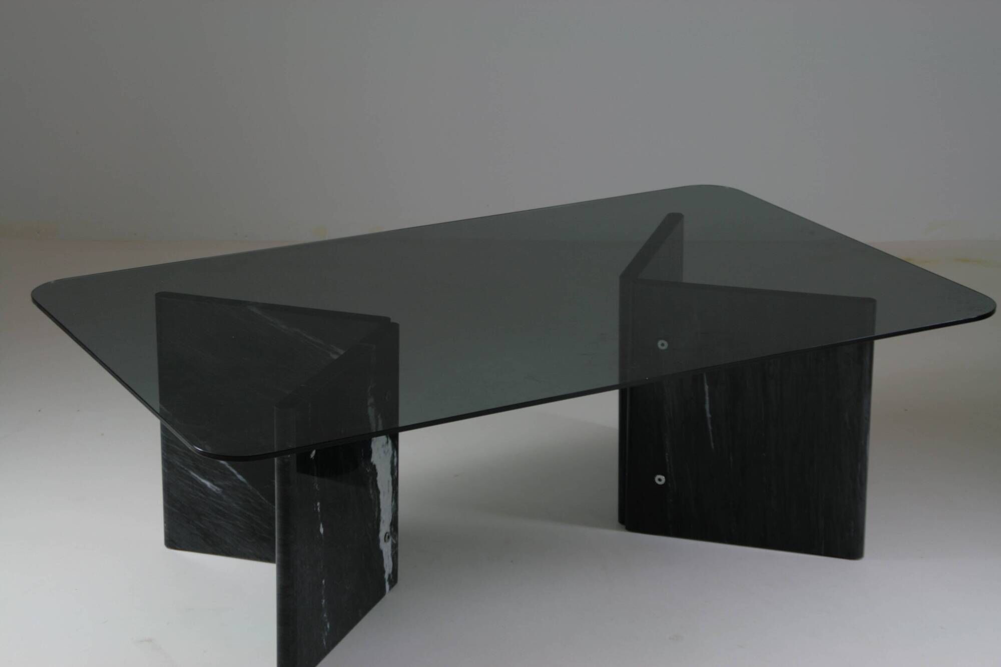 Black veined marble coffee table with smoked glass top, Italy 1970
