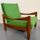 Lot of 2 vintage armchairs in solid oak with boucle fabric, Scandinavian design from the 70s.