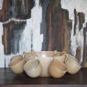Service stoneware Village France salad bowl and its 8 cups, sangria service or