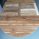 Refurbished Extendable Round Farmhouse Dining Table in Raw Solid Wood