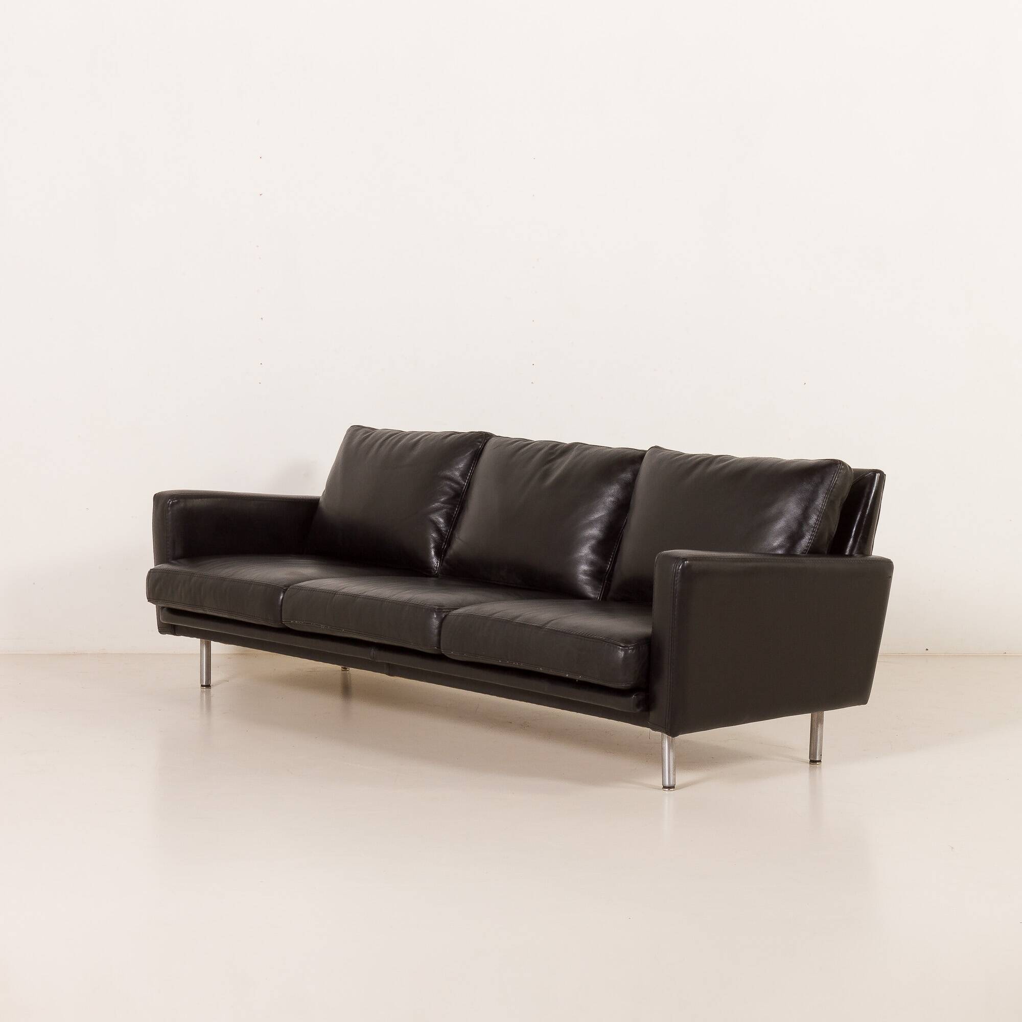 Herman Miller attr. to black leather mid century sofa