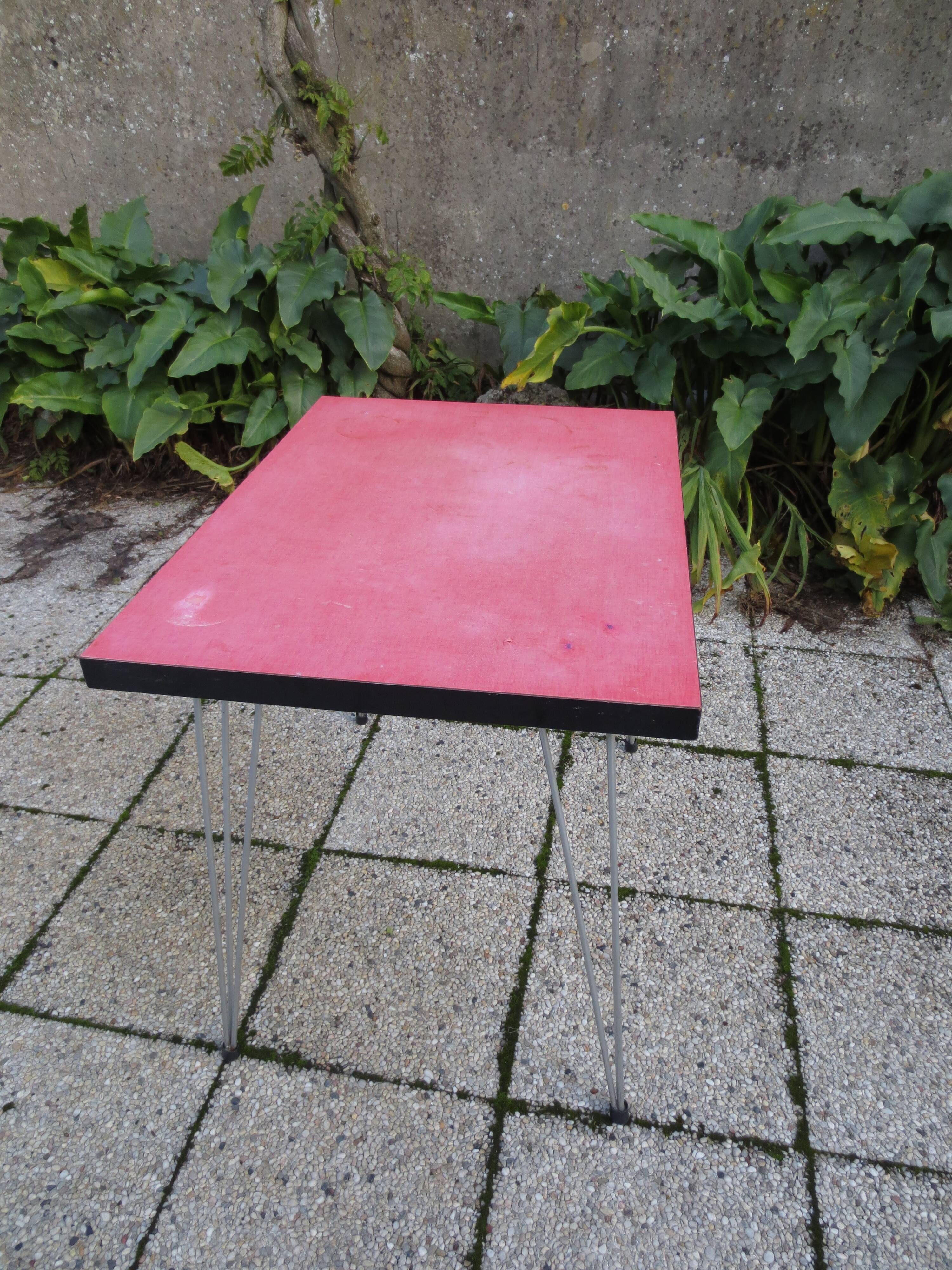 vintage bistro table in red formica