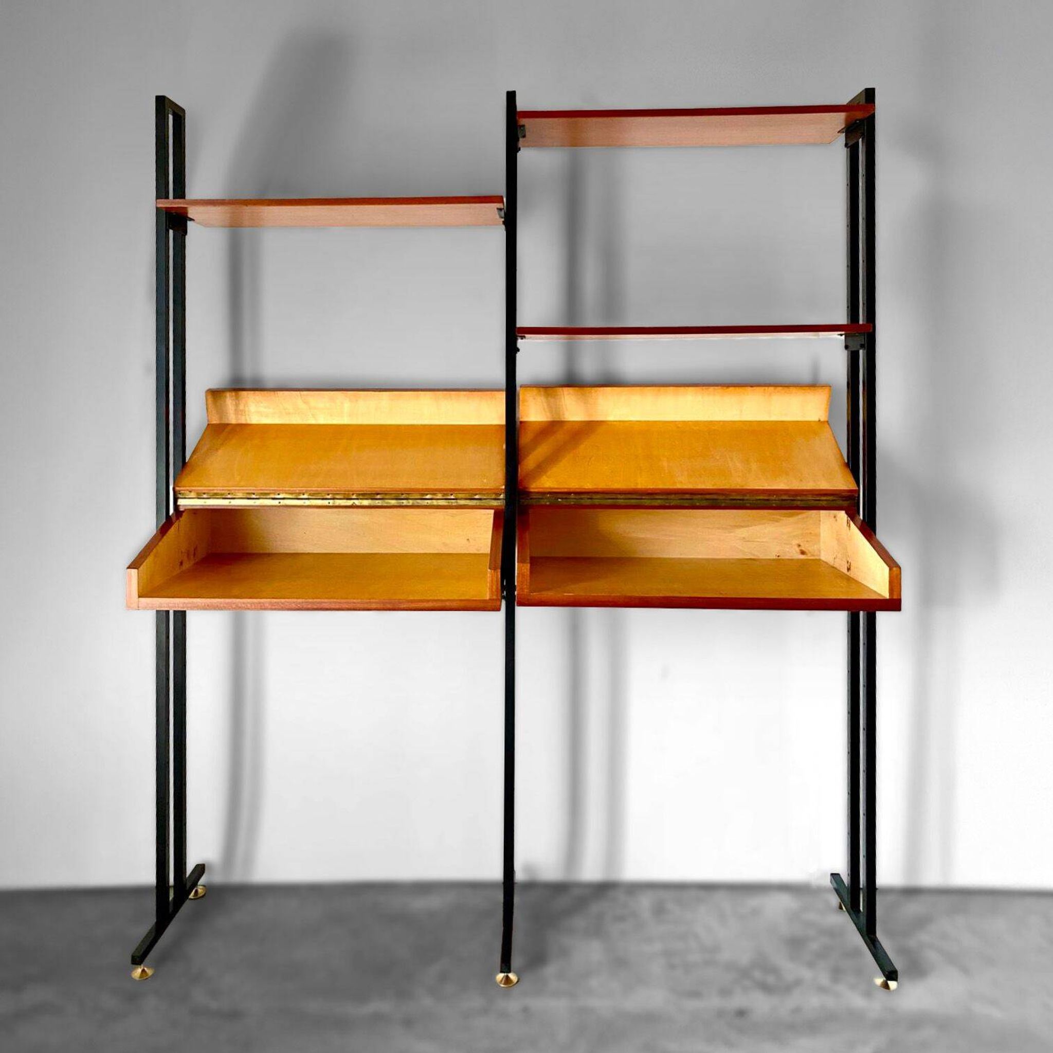 Midcentury Italian Modular Bookshelf with Unusual Drawers, Italy