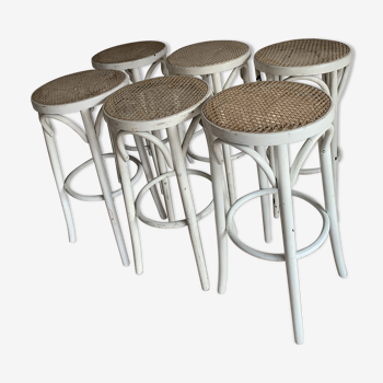 Set of 6 vintage bistro stools cannés white