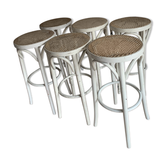 Set of 6 vintage bistro stools cannés white