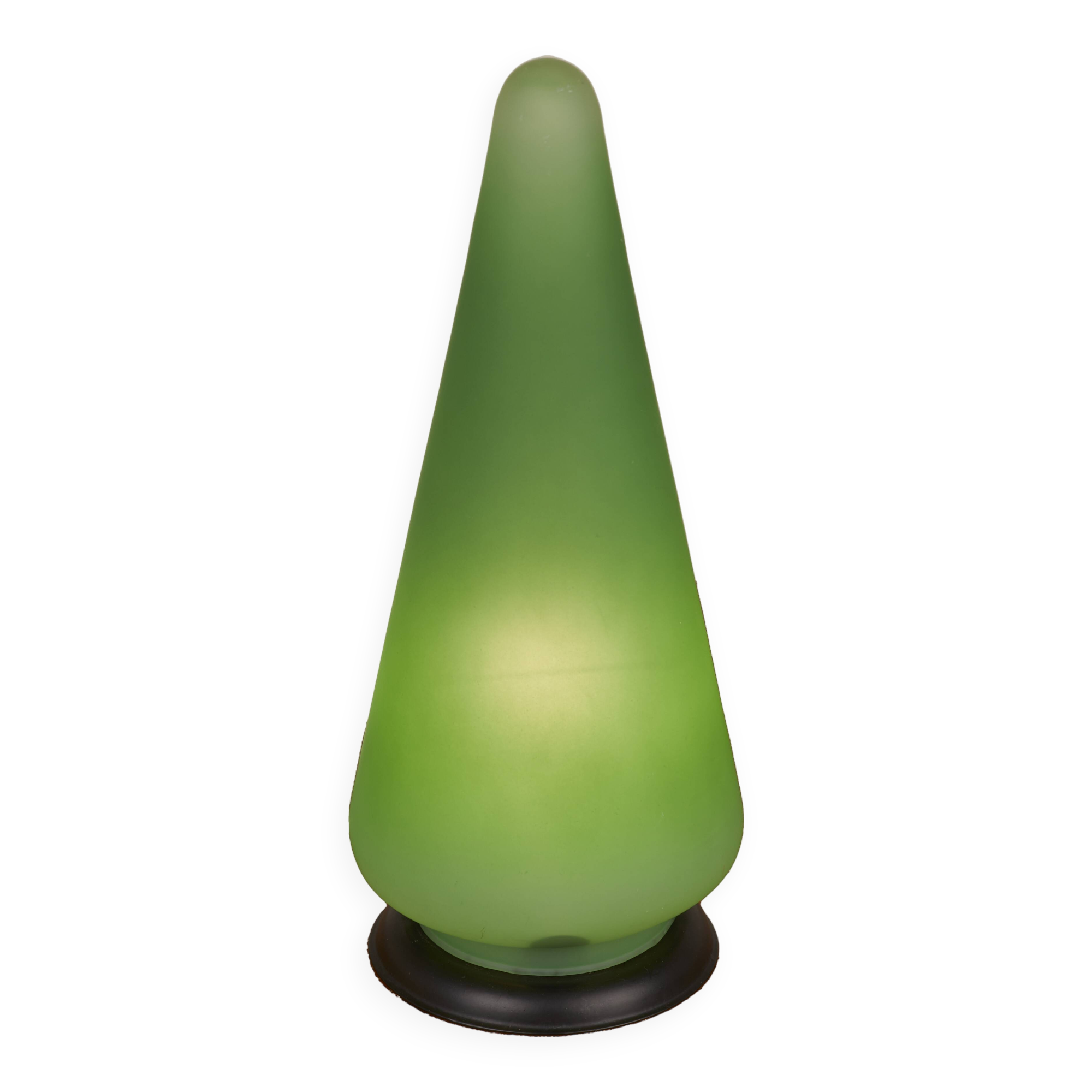 Green frosted glass "cone" lamp, France c. 1990