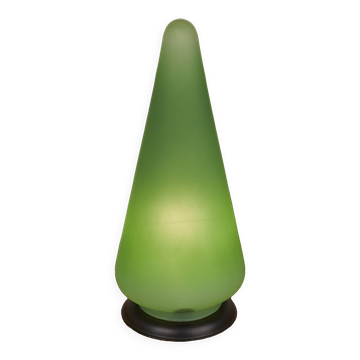 Green frosted glass "cone" lamp, France c. 1990