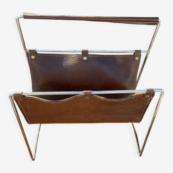 Vintage leather magazine rack