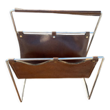 Vintage leather magazine rack