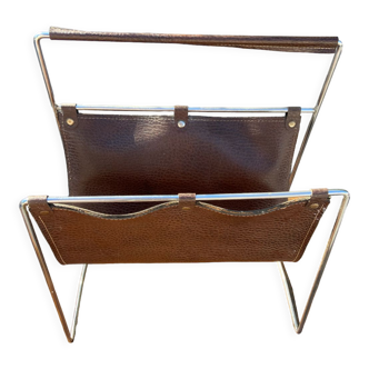 Vintage leather magazine rack
