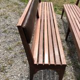 Duo of vintage church benches in solid beech