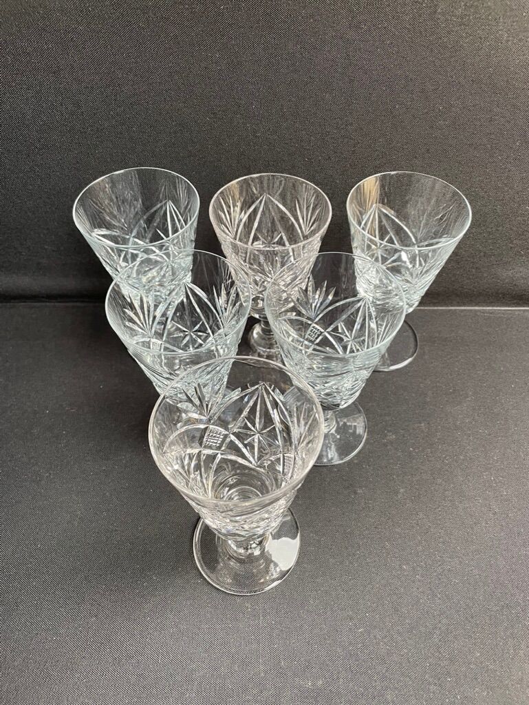 6 crystal wine glasses cut xxth