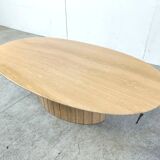 Table basse ovale vintage en travertin, 1970