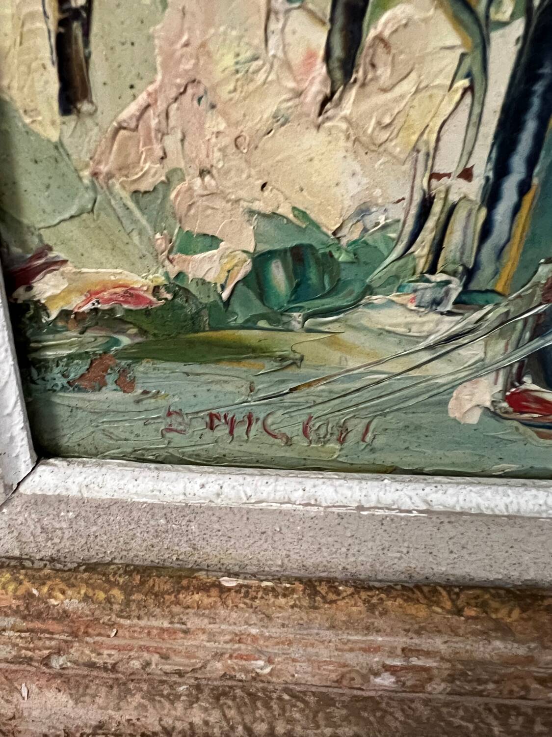 Painting of a view of the Mediterranean port B.Michel 1960