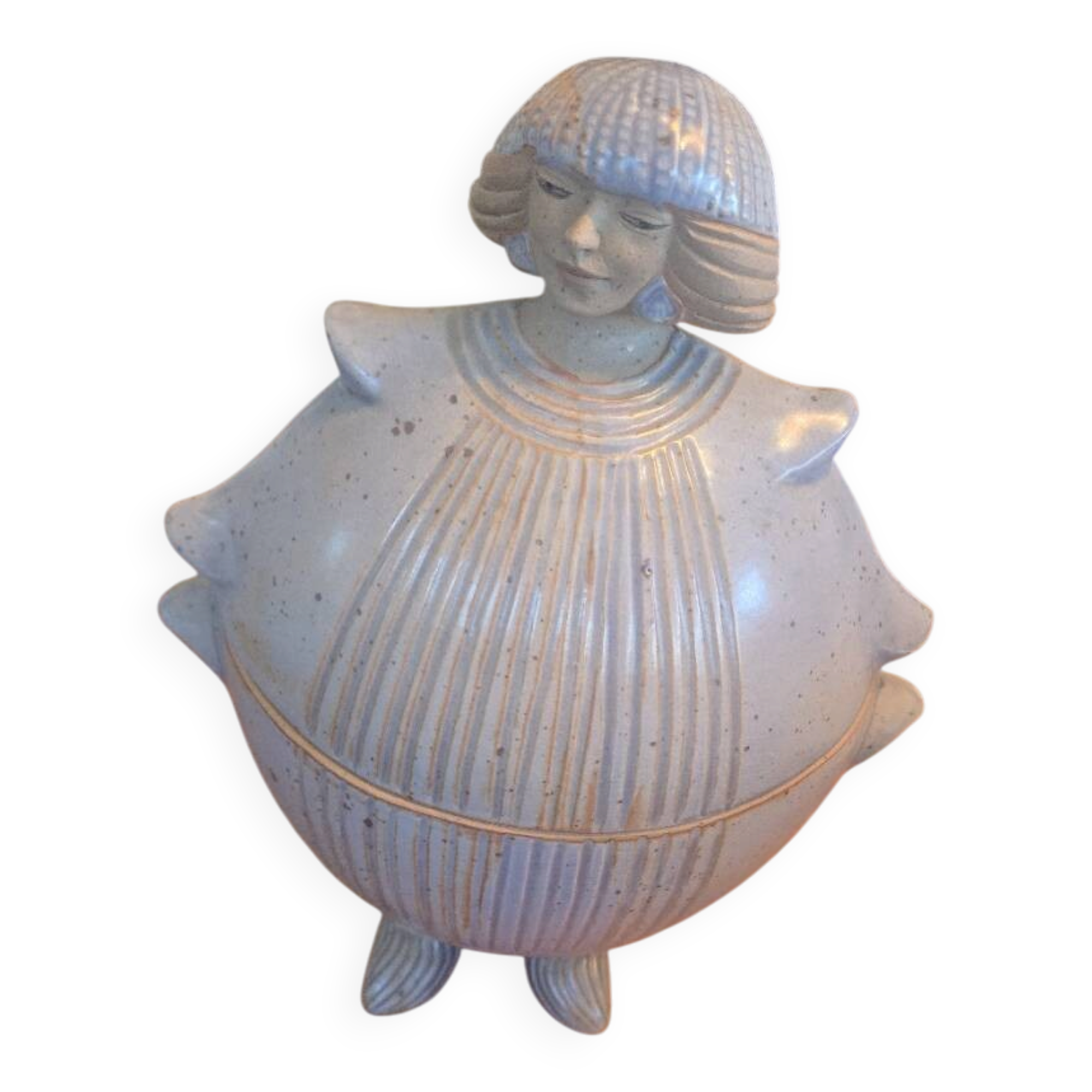 Art Deco ceramic bonbonnière/box signed M. Fouque – stylised woman
