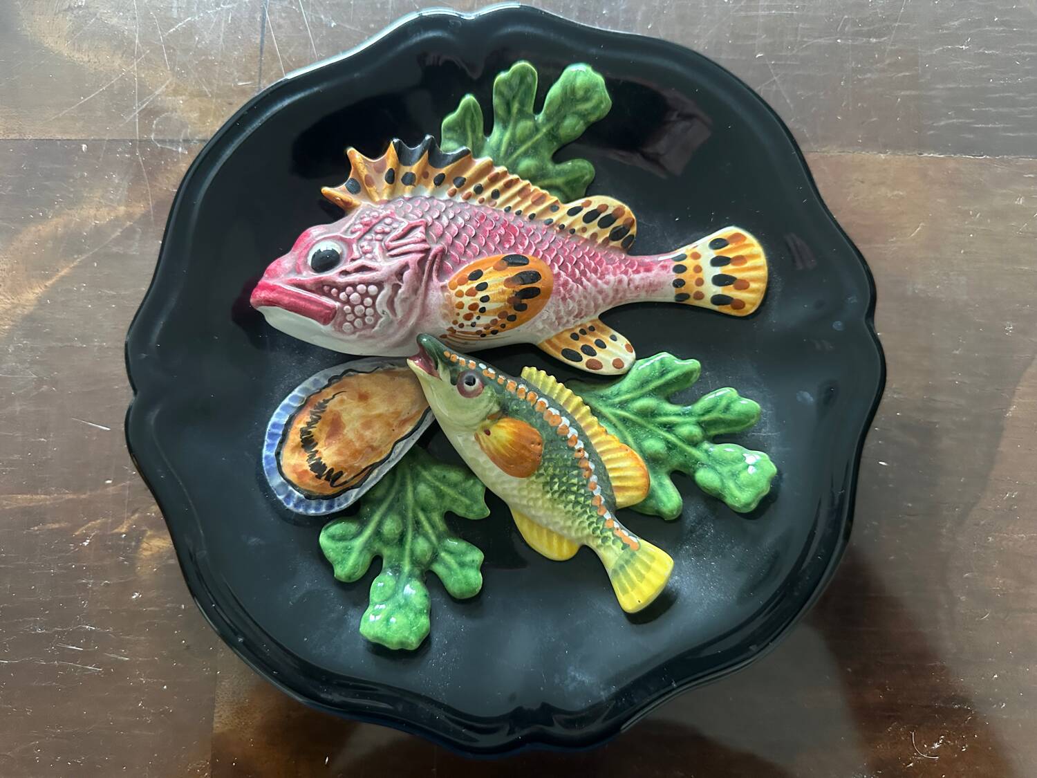 trompe l'oeil plate - Vallauris Majolica - Fish/Seafood -