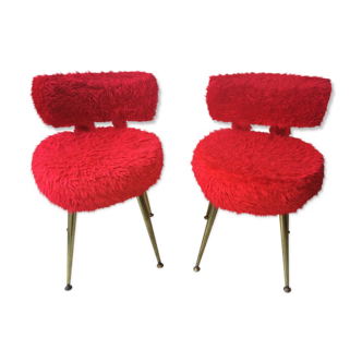 Paire de chaises moumoute rouge