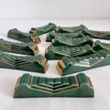 12 vintage green and gold ceramic knife holders from the 50s
