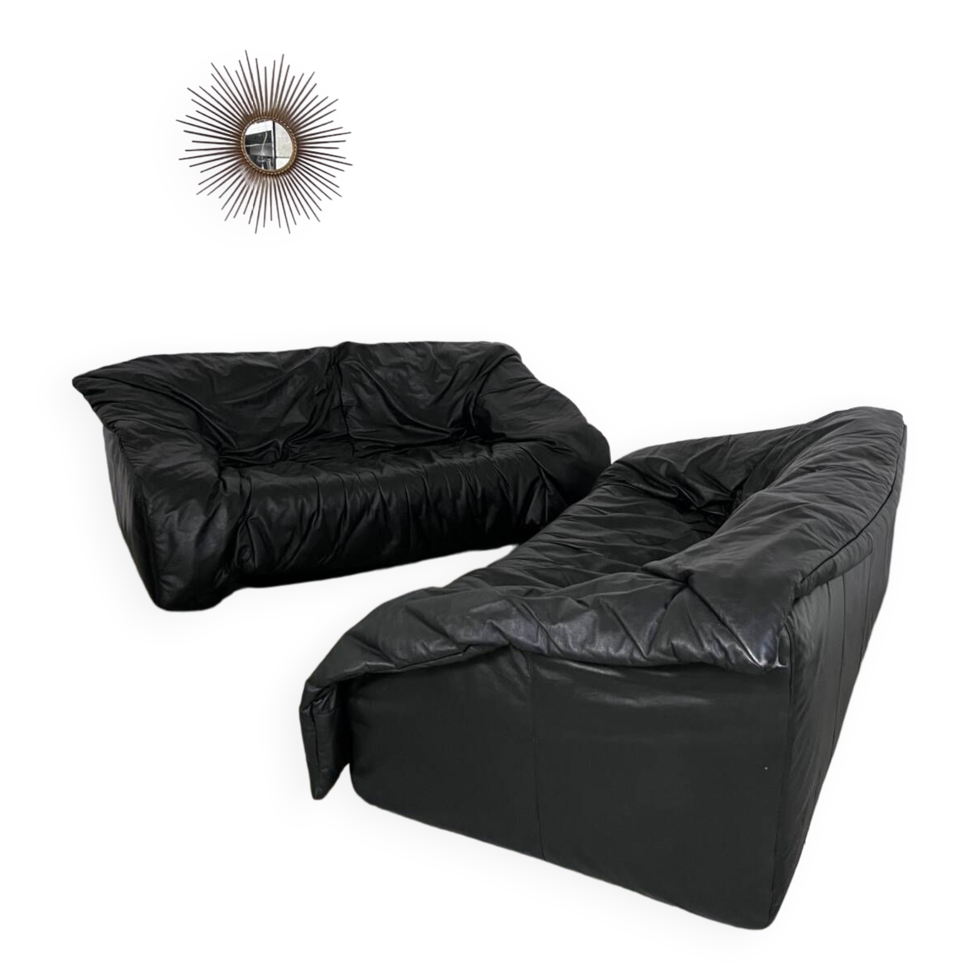 Vintage sofa set roset line Flou Flou designer sofa 80s black leather