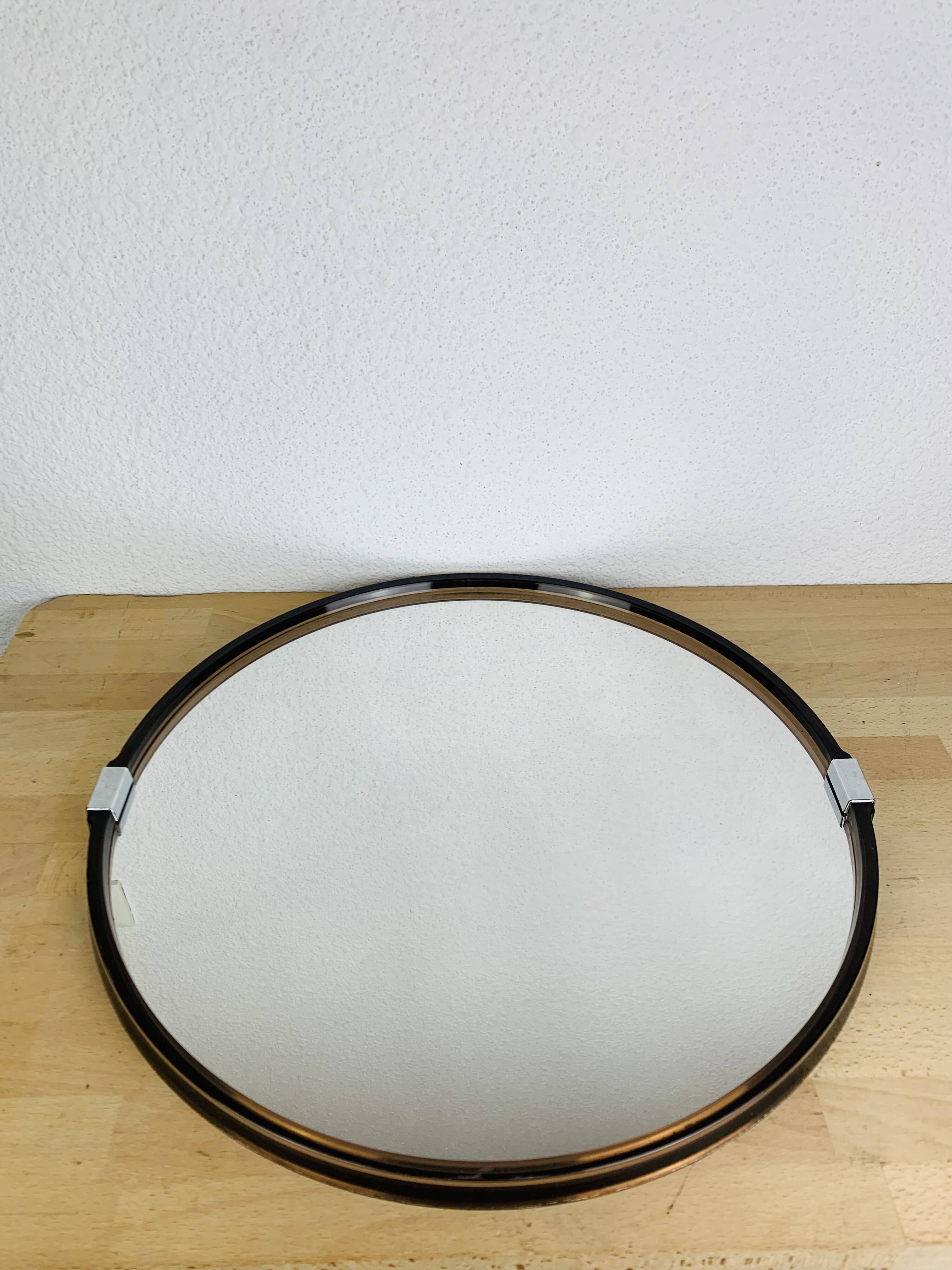 Miroir rond cerclage ambré années 70 vintage