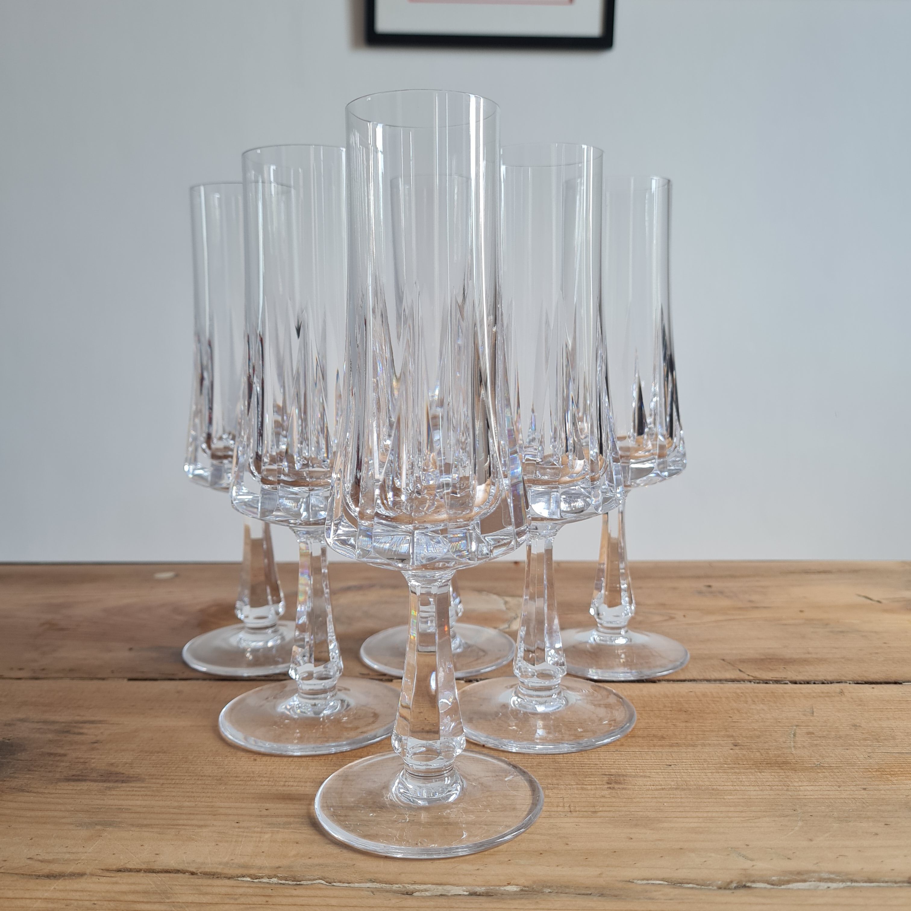 Service of 6 vintage crystal champagne flutes