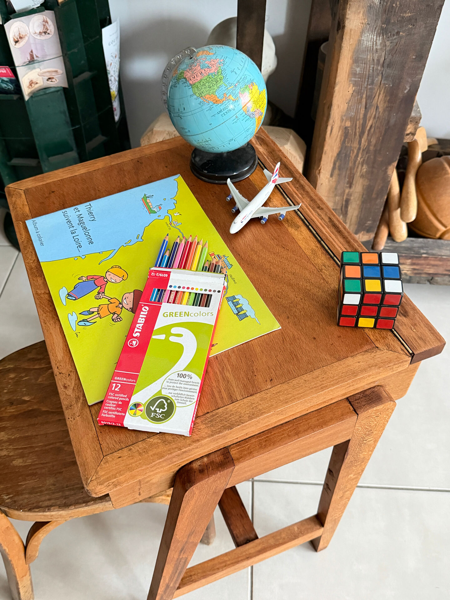 School desk and chair set stamped Baumann