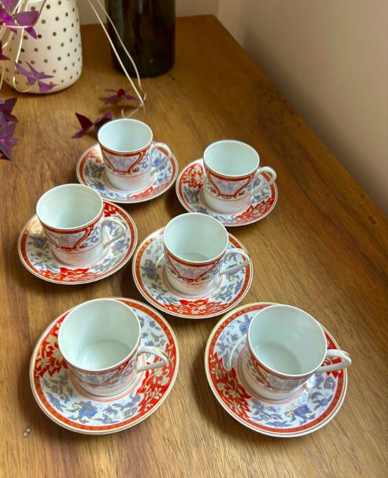 Set of 6 coffee cups with saucers - Haviland - Imari red