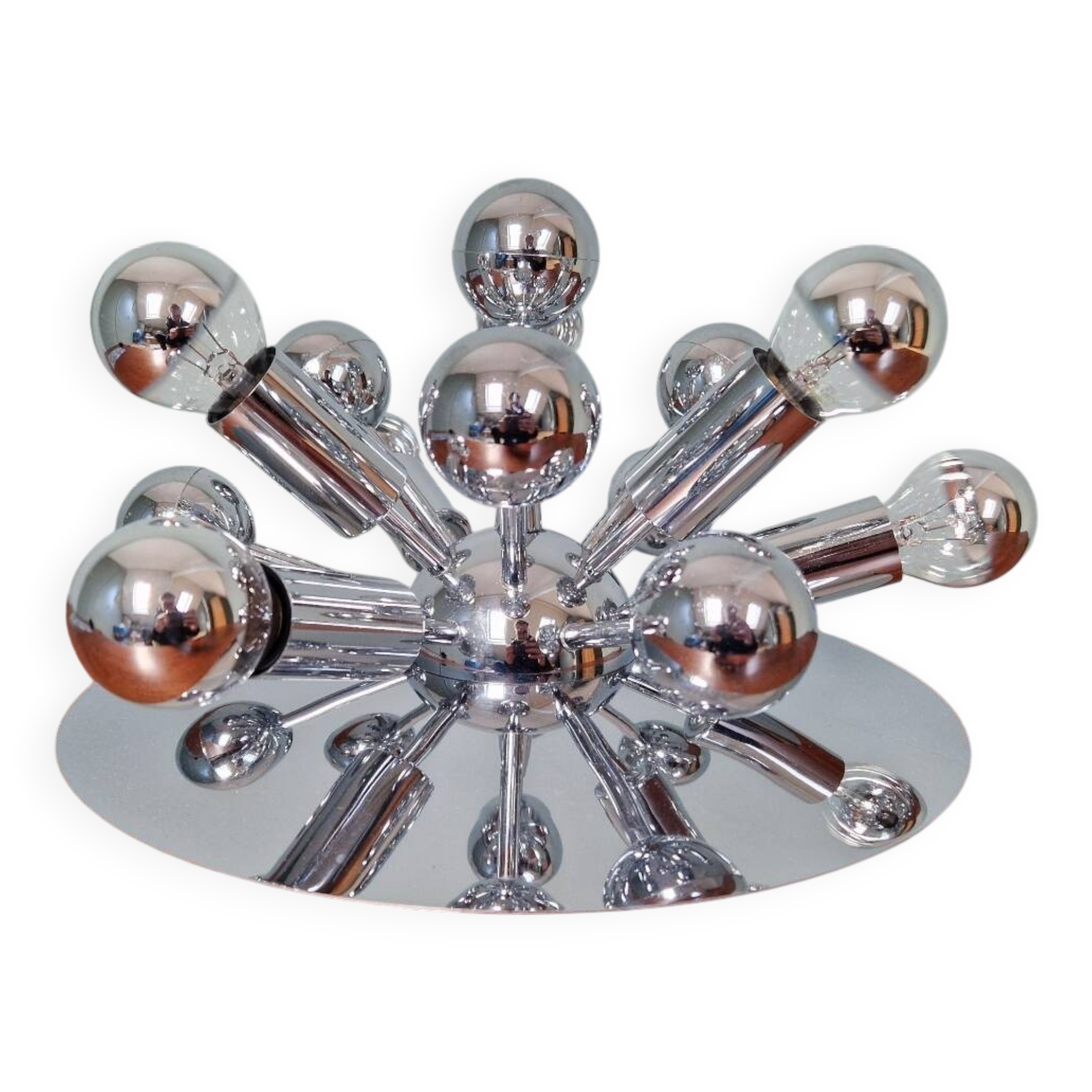 Sputnik ceiling light in chrome metal, Space Age style, 70s