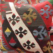A Pair of Atique Turkish Flatweabe Kilim Cushion Cover, Geometric Pillow