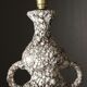 Large ceramic lamp base, fat lava, brutalist design, double lighting.