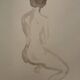 Signed painting monochrome watercolor sepia female portrait "the wait"