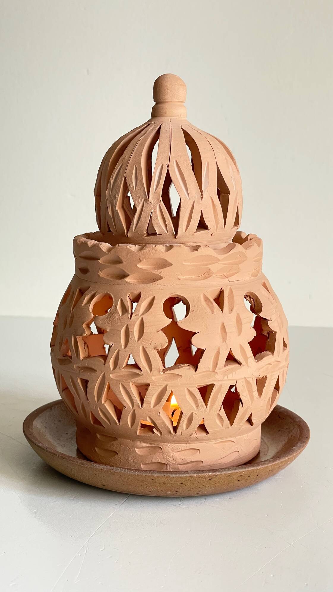 Handmade terracotta tealight candle holder