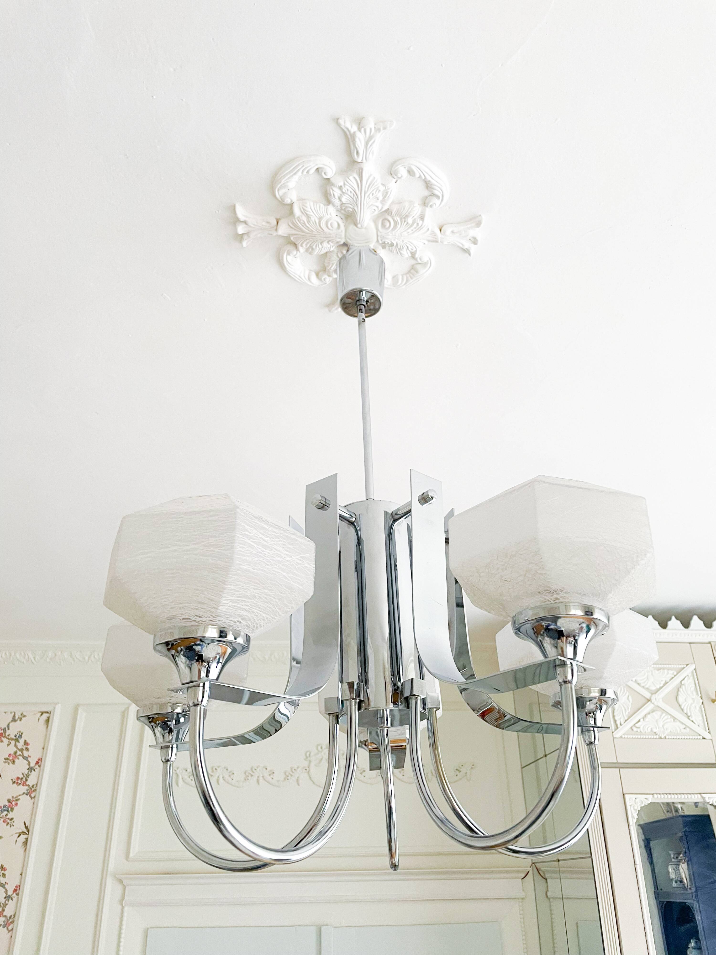 Lustre Gaetano Sciolari à 5 bras en métal chromé, Italie 1970