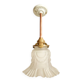 Glass tulip pendant light & porcelain rosette 1920