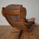 Fauteuil pivotant en bois et cuir, Pays-Bas années 70