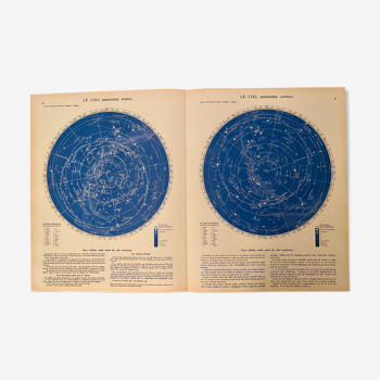 Lithographie ancienne carte du ciel nocturne de 1951 (grand format)