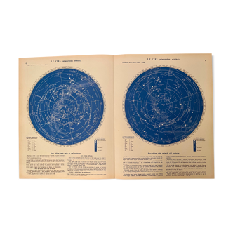 Lithographie ancienne carte du ciel nocturne de 1951 (grand format)