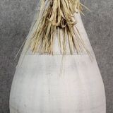 Vintage whitewashed pottery and wicker vase circa 1980