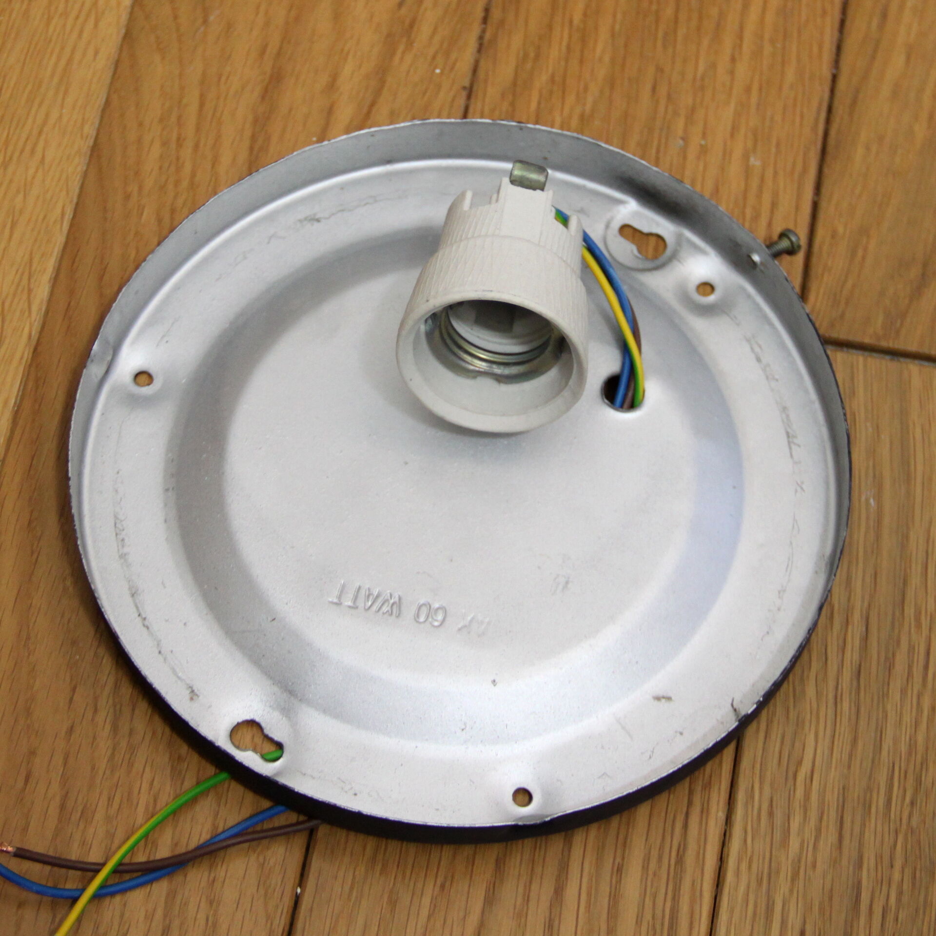 Square ceiling light, thick old glass, vintage