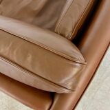 Canapé 2 places Stouby vintage danois du milieu du siècle en cuir cognac foncé